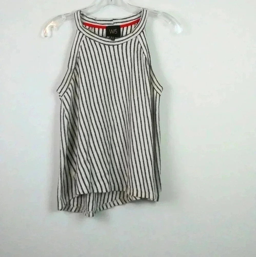 W5🌺Striped High Neck Sleeveless Flowy Blouse(M)